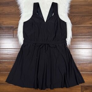Athleta Womens Size Large Black Sleeveless Drawstring Savannah Mini Dress 659323
